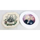 A white porcelain plate painted with a portrait of Sir Winston Churchill by Malcolm Harnett,