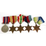 A WWII group of five comprising War Medal and 1939-1945, Africa, Italy and Atlantic Stars,