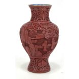 A modern Chinese carved baluster vase, height 17cm.