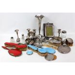 A quantity of silver and silver plate including pair of George V hallmarked silver backed brushes,