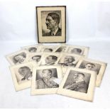 A group of prints depicting Third Reich and German WWI figures including Hitler, Himmler, Hess, Epp,