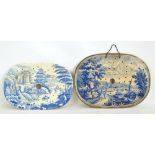 Two 19th century blue and white transfer decorated oval meat strainers, one by Richmond,