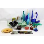 A quantity of decorative glass including studio examples, Continental examples, etc.