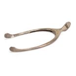 A pair of Edward VII hallmarked silver wishbone spring loaded sugar nips, maker's mark obscured,