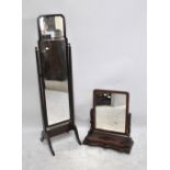 A Victorian mahogany swing toilet mirror (af) and a reproduction cheval mirror (2).