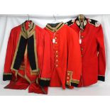 Three infantry officer's red dress jackets, the first for Royal Scots with thistles to collar,
