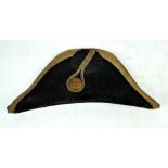 A Naval officer's bicorn hat with gold bullion work detail.