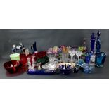 A large quantity of glass including coloured hock glasses,