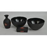 A Wedgwood black basalt 'Egyptian' series vase and trinket dish, height of vase approx 11.