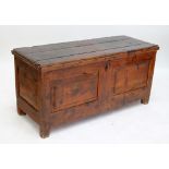 An 18th century French pine coffer, width 144cm.