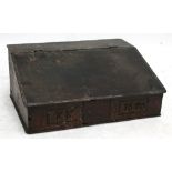 An oak bible box initialled KK and dated 1670 to front lower section with part fitted interior,