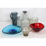 A small group of glass including a Whitefriars textured clear glass decanter with stopper,