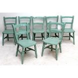 A set of seven early 20th century oak pale blue painted children's chairs (7).