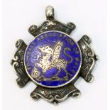 A Football Association of Wales hallmarked silver and enamel fob medal with inscription to reverse