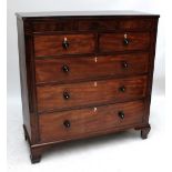 An early 19th century large mahogany chest of drawers with three frieze drawers above two short and