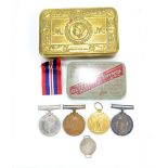 A WWI Princess Mary Christmas tin, a pair of WWI medals awarded to Lieut. A.H. Boyd. R.N.R.