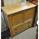 An oak blanket box with two drawers to base, width 90.5cm.