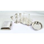 Four electroplated items to include a folding serving bowl with central handle, 22 x 15cm,