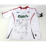 LIVERPOOL FC; a replica 2005-06 away shirt with thirteen signatures including Steven Gerrard,