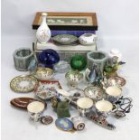 A small quantity of various ceramics to include a set of four Wedgwood blue jasperware handled