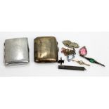 A mixed lot comprising a George V hallmarked silver cigarette case, Frederick Fields,