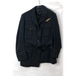 An RAF officer's dress uniform comprising jacket with observer Flying Cloth badge and two stripes
