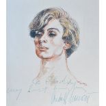 RUDOLF NUREYEV; a signed and inscribed pen and ink head and shoulders drawing of the artist,