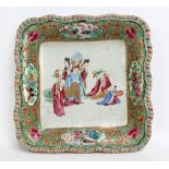 A 19th century Chinese Canton Export porcelain Famille Rose dish of shaped square form,