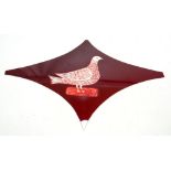 WITHDRAWN An unusual shaped red stained glass panel centred with an etched decorated dove,