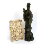 A 19th century Chinese Canton Export carved ivory rectangular card case elaborately decorated with