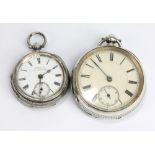 A late 19th century hallmarked silver open face key wind pocket watch,