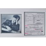 BILLY JOEL; a contract signed twice by the artist dated 02/07/01 for Film Payment Services Inc,