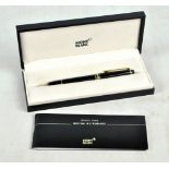 A cased Mont Blanc Meisterstuck-Pix fibre tip pen with service guide.