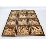 A set of twelve framed Mintons tiles, each depicting a manual skill to include 'The Dyer',