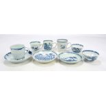 A small group of 18th century blue and white cups,