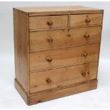 A pine chest of two short over three long drawers, width 98cm.