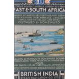 An original British India Steam Navigation Co Ltd travel poster, 'East & South Africa', 90 x 58cm,