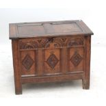 An 18th century oak coffer of small proportions,