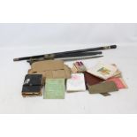 A small group of military effects including a 1939-1945 medal, chevrons, pay book, bible, etc,