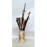 A group of walking sticks/canes with variously ivory, bone, horn and antler handles,