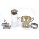 A small mixed lot of variously hallmarked silver items to include a pair of George V hallmarked