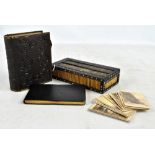 An Anglo-Indian porcupine quill and ebony framed box with slide lid, length 21.