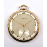 GARRARD; a 9ct gold open faced crown wind pocket watch,