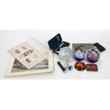 A small lot of various collectors' items to include five glass paperweights,