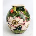 A globular floral decorated vase on cream ground, titled 'Wild Rose' and dated 1986 to base,