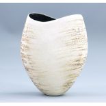 AUDREY RICHARDSON (born 1931); a flattened vase with wavy rim, made of T-material, impressed A mark,