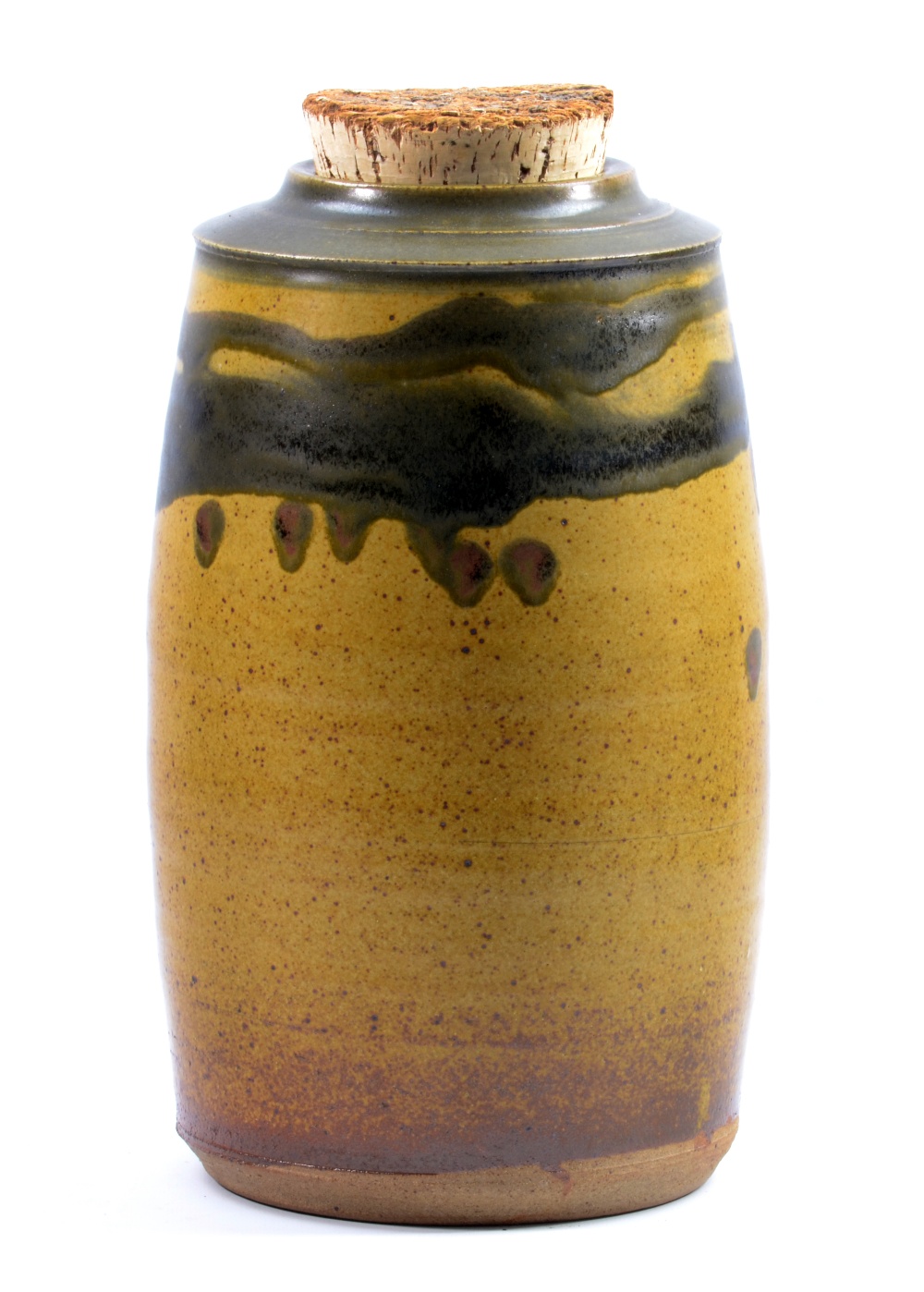 MICHAEL CASSON (1925-2003); a stoneware storage jar with cork, oatmeal and olive glaze,