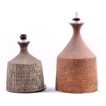 WAISTEL COOPER (1921-2003); two stoneware lamp bases with incised and textured surfaces,