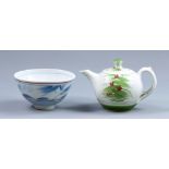 DEREK EMMS (1929-2013); a porcelain teapot and footed bowl, impressed and painted marks,