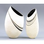 AUDREY RICHARDSON (born 1931); two flattened vases with angled rims, made of T-material,